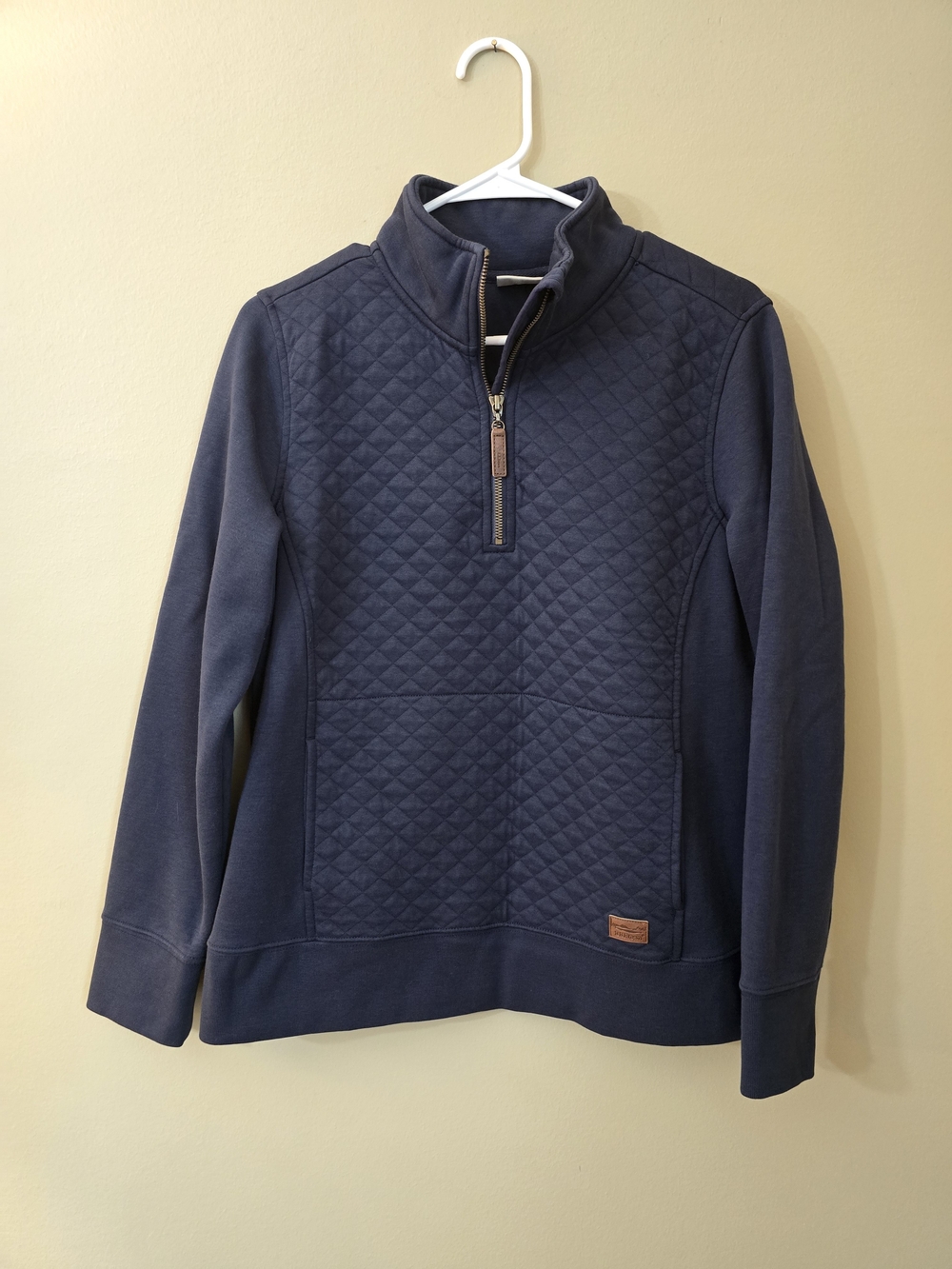 L.L. Bean W's Quilted 1/4 Zip Pullover long sleeve Navy Sweatshirt Women Size M